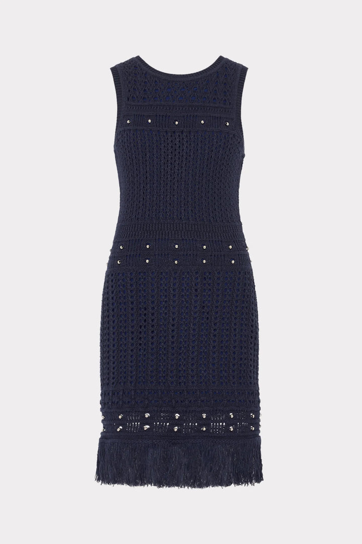 Beaded Fringe Knit Shell Dress