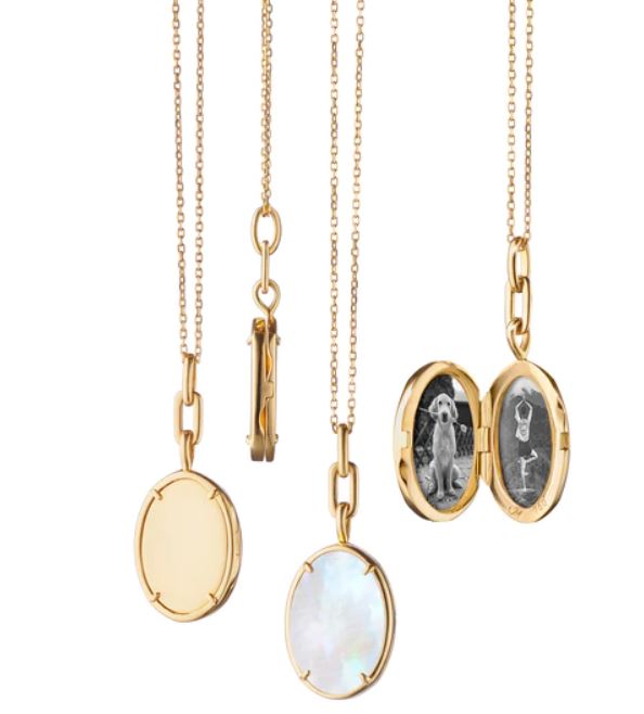 "Elle" Stone Slim 18K Yellow Gold Locket Necklace with Mother of Pearl