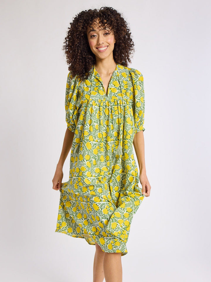 Saffron Dress with Lemons and Vines
