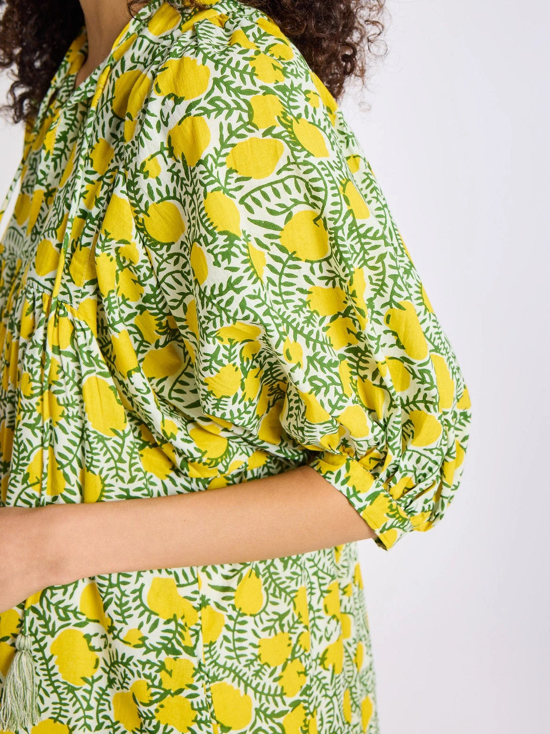 Saffron Dress with Lemons and Vines
