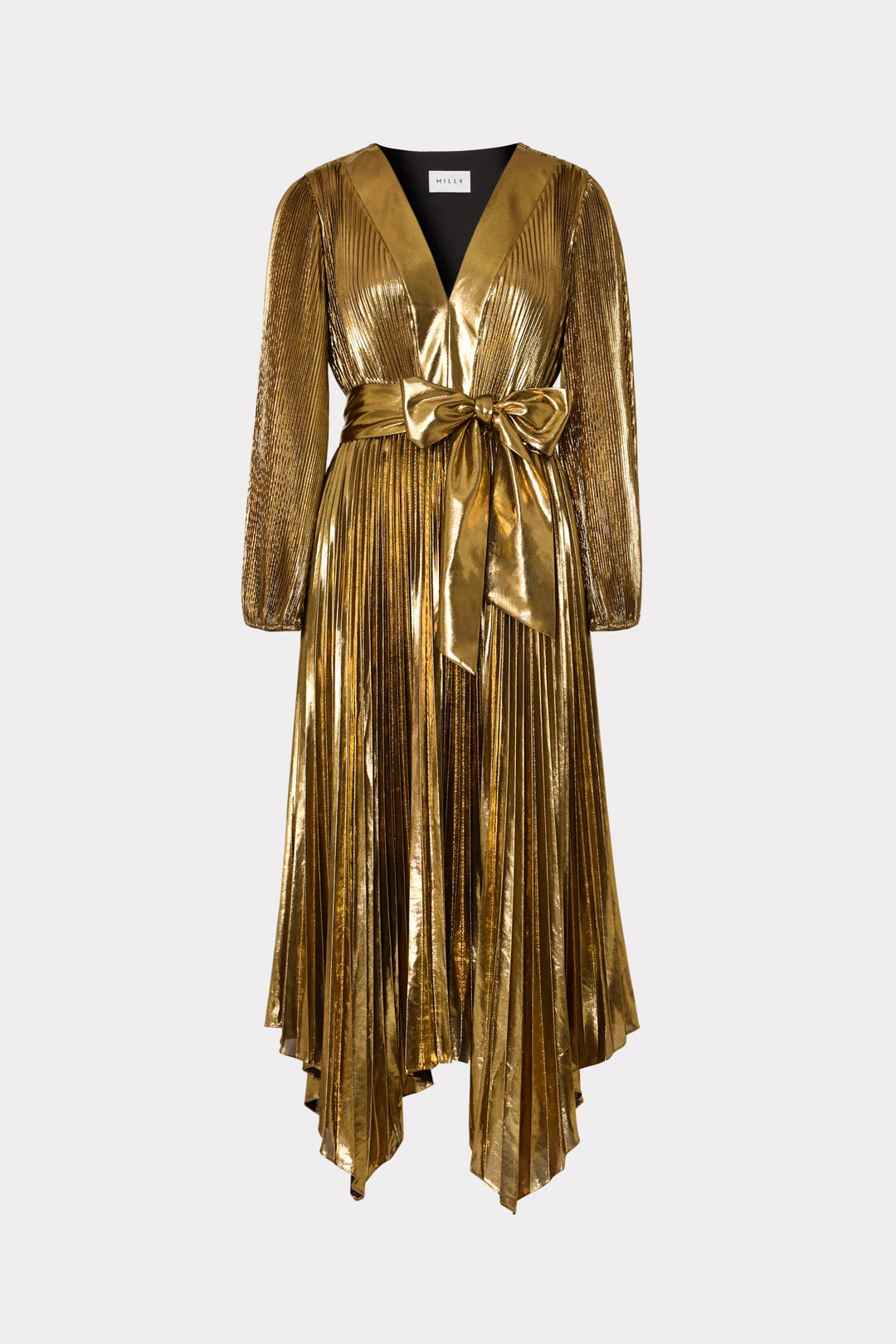 Liora Pleated Gold Lame Dress