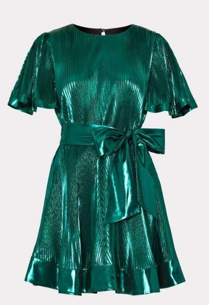 Lumi Pleated Green Lame Dress