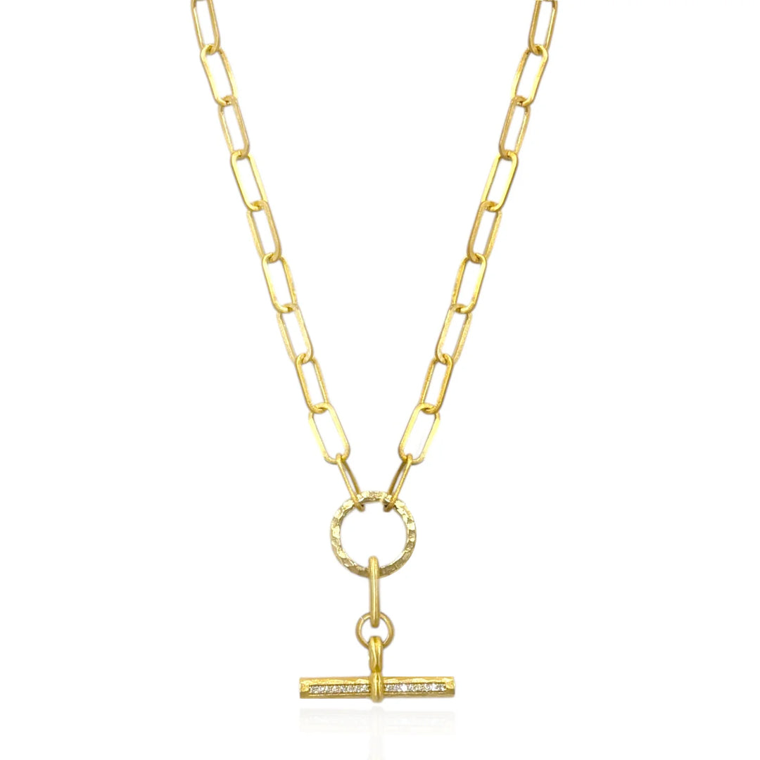 GOLD BELLE PAVÉ TOGGLE NECKLACE