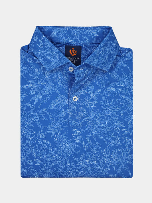 Jacques Collared Sport Knit Shirt in Blue Floral Print