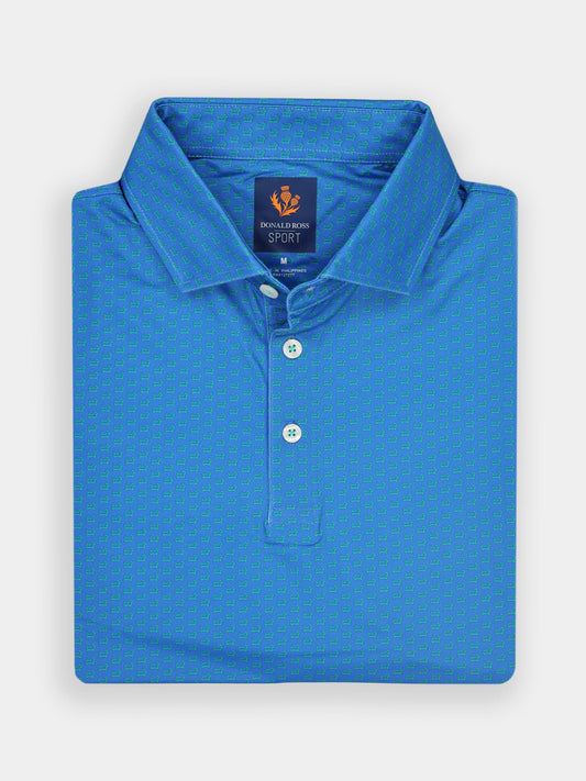 Marvin Collared Sport Knit Shirt Scottish Dog Print Azure