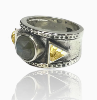 Vintage Silver Labradorite & Coin Band