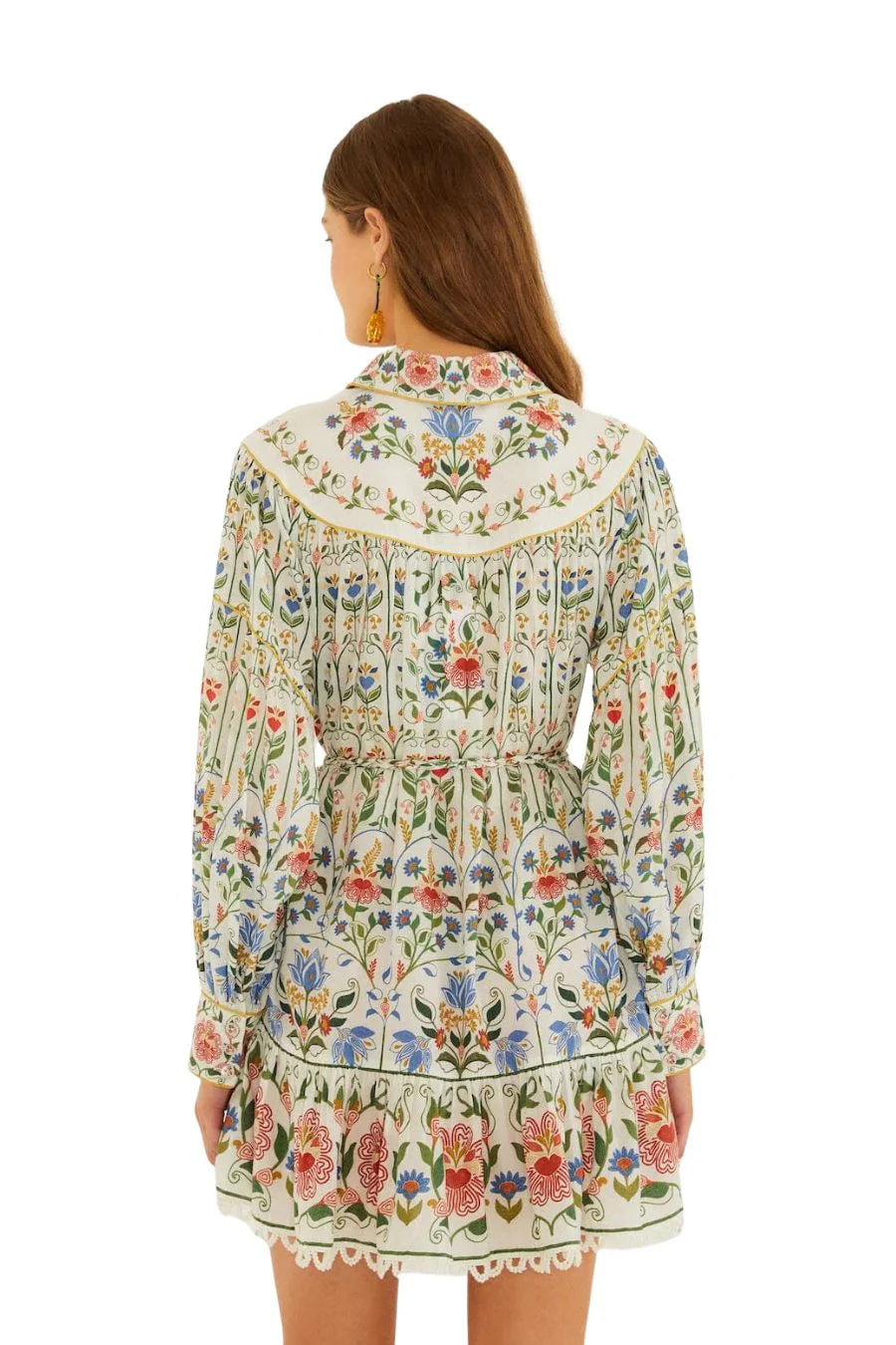 Stitched Garden Long Sleeve Cotton Blend Mini Shirtdress