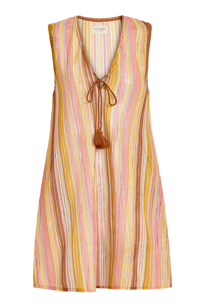 Sorrento Short Dress - Lavender/Orange/Brown Stripes