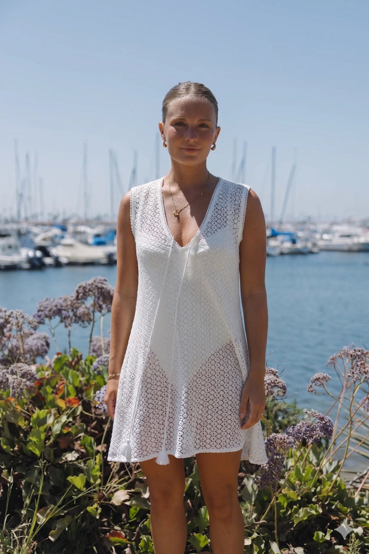 Sorrento Short Dress - Aria Crochet in White
