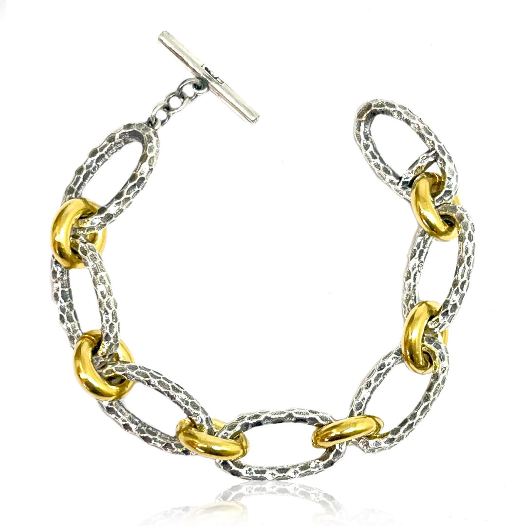 Silver Two Tone Ravelle Hammered Chain Bracelet