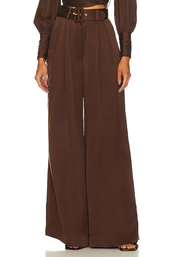 Silk Tuck Pant in Bitter Chocolate