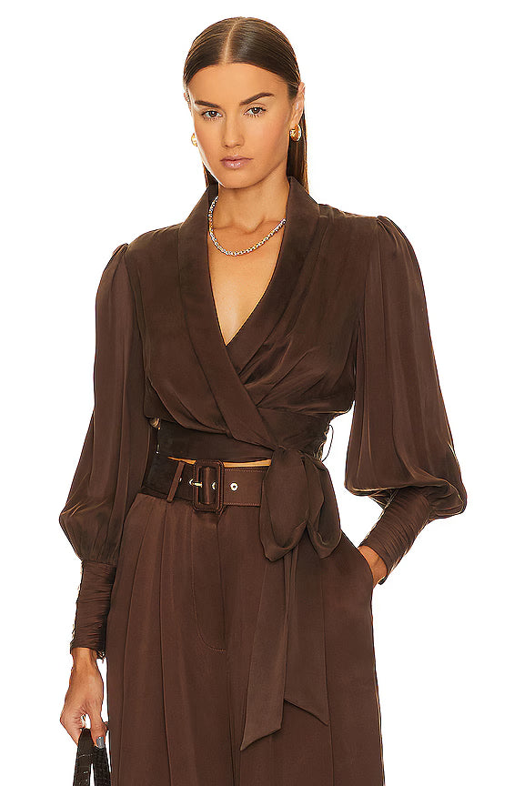 Silk Wrap Top in Bitter Chocolate