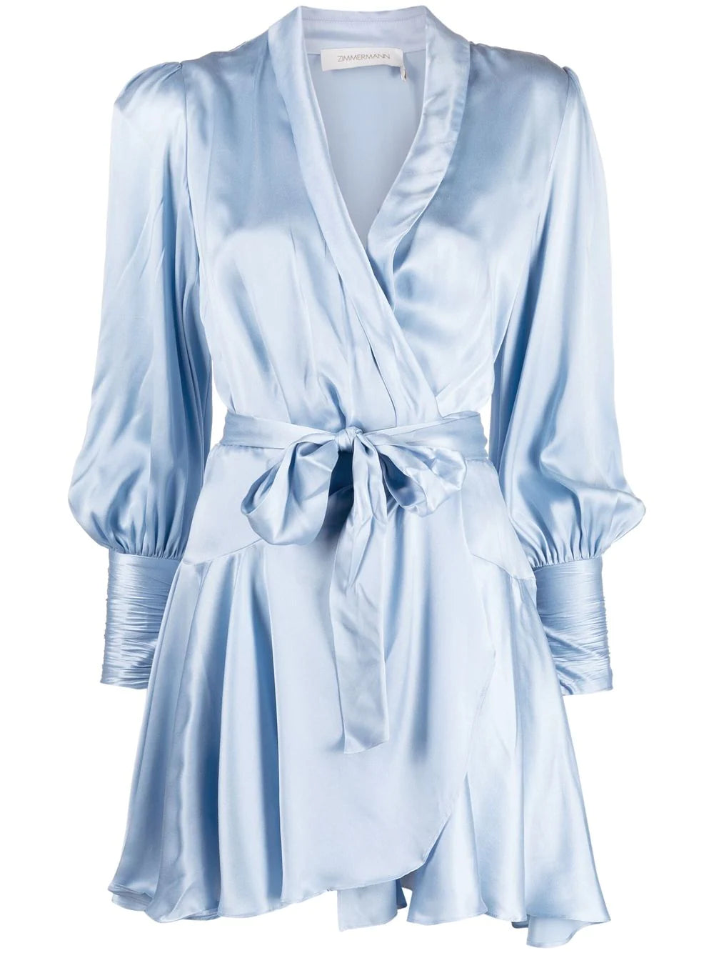 Silk Wrap Mini Dress in Sky Blue