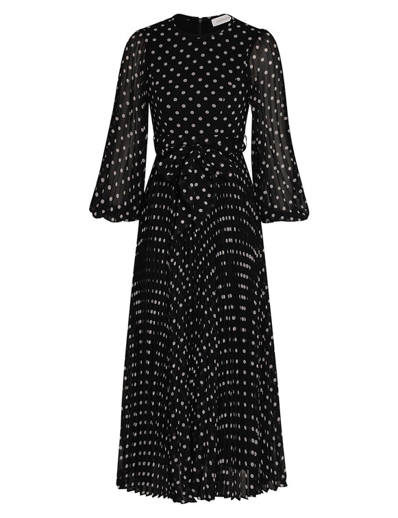 Sunray Long Sleeve Polka Dot Midi Dress