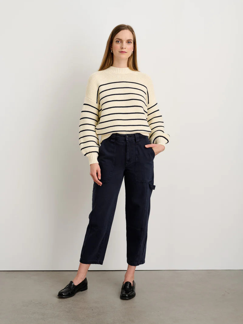 Button Back Sweater - Ivory/Dark Navy Stripe