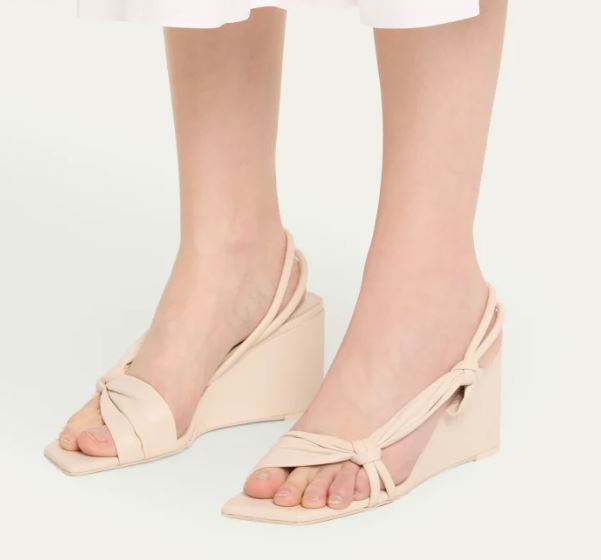 Laura Wedge Sandal in Bone Silk Nappa