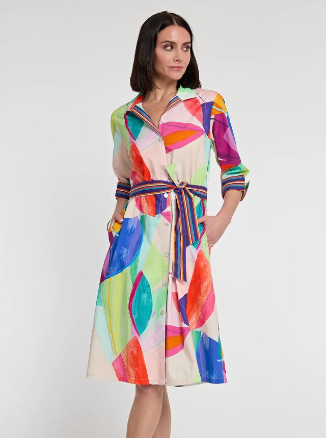 Charlie 3/4 Sleeve Abstract Leaf Print Dress