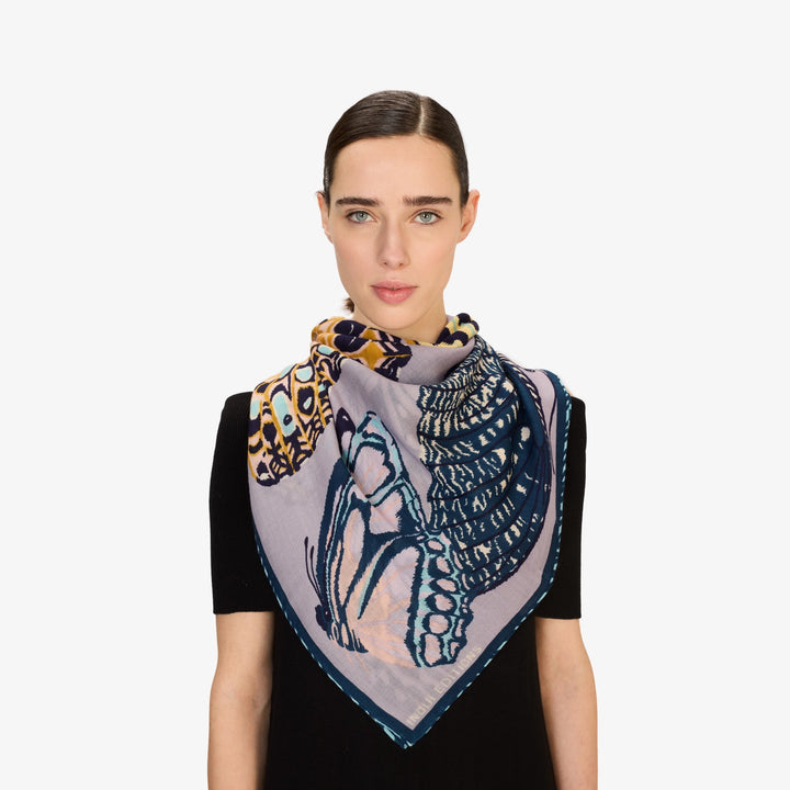 Papillons Square 130 Scarf in Grey
