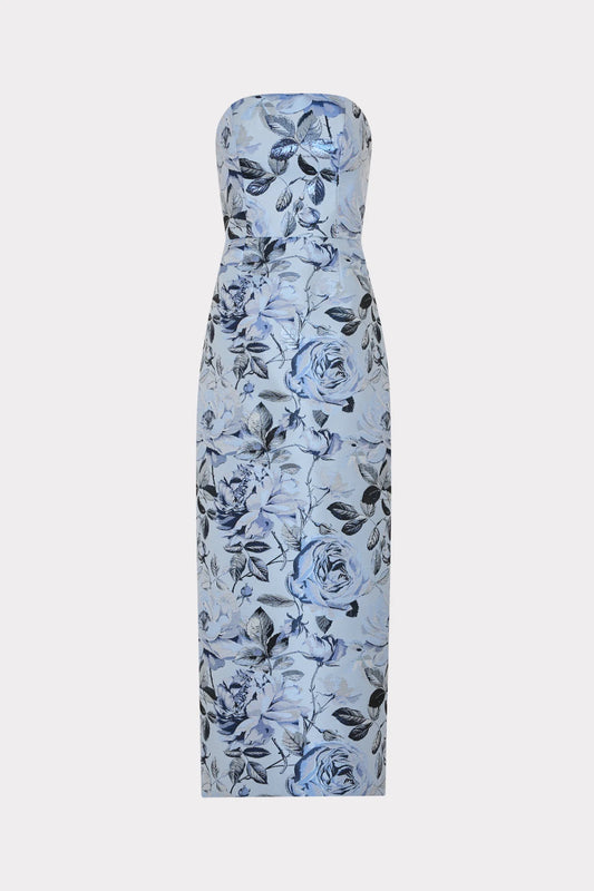 Ella Jacquard Maxi Dress in Blue/Navy