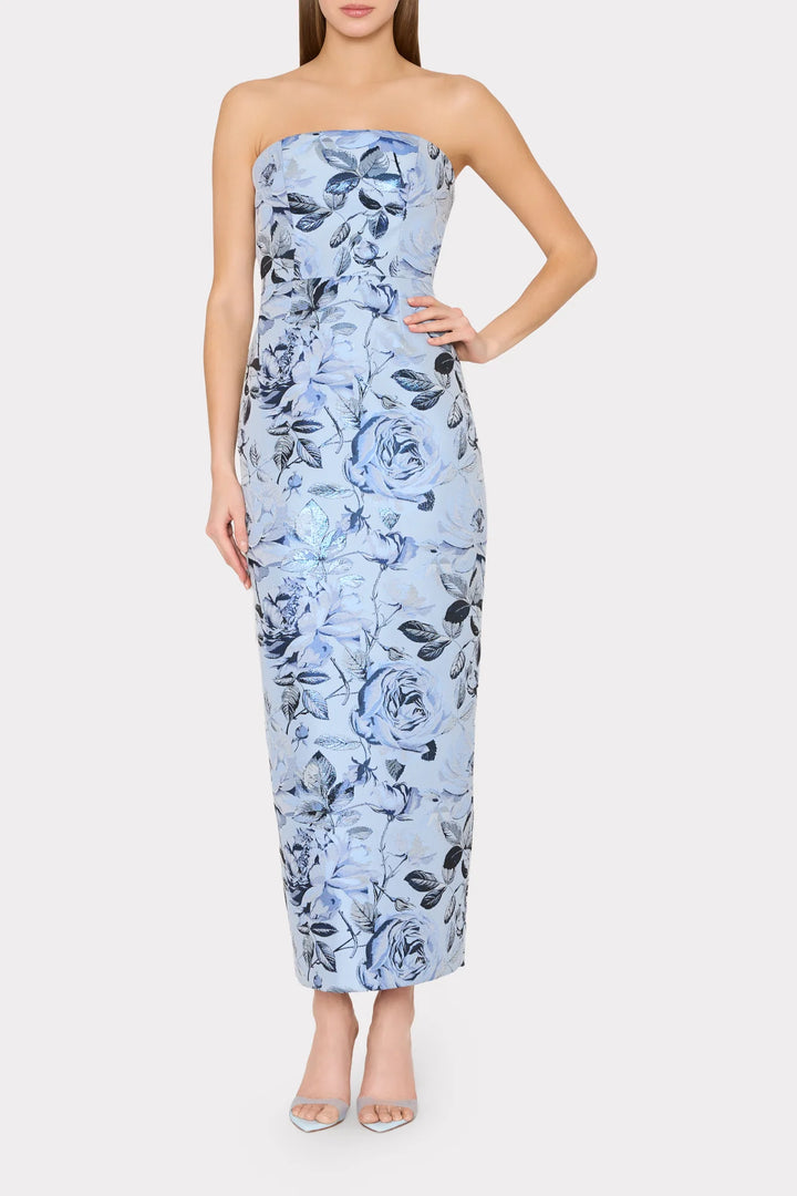 Ella Jacquard Maxi Dress in Blue/Navy