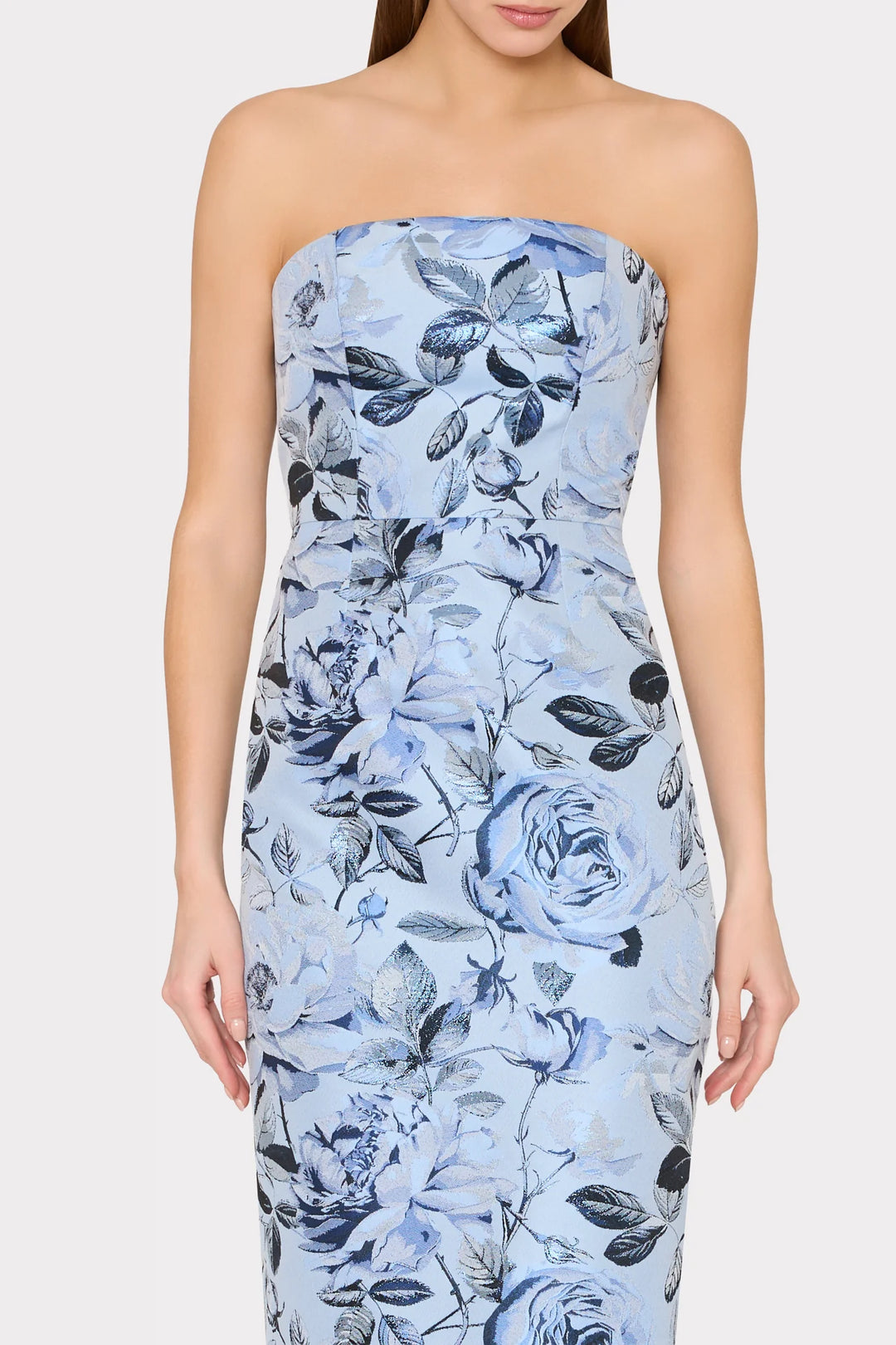 Ella Jacquard Maxi Dress in Blue/Navy