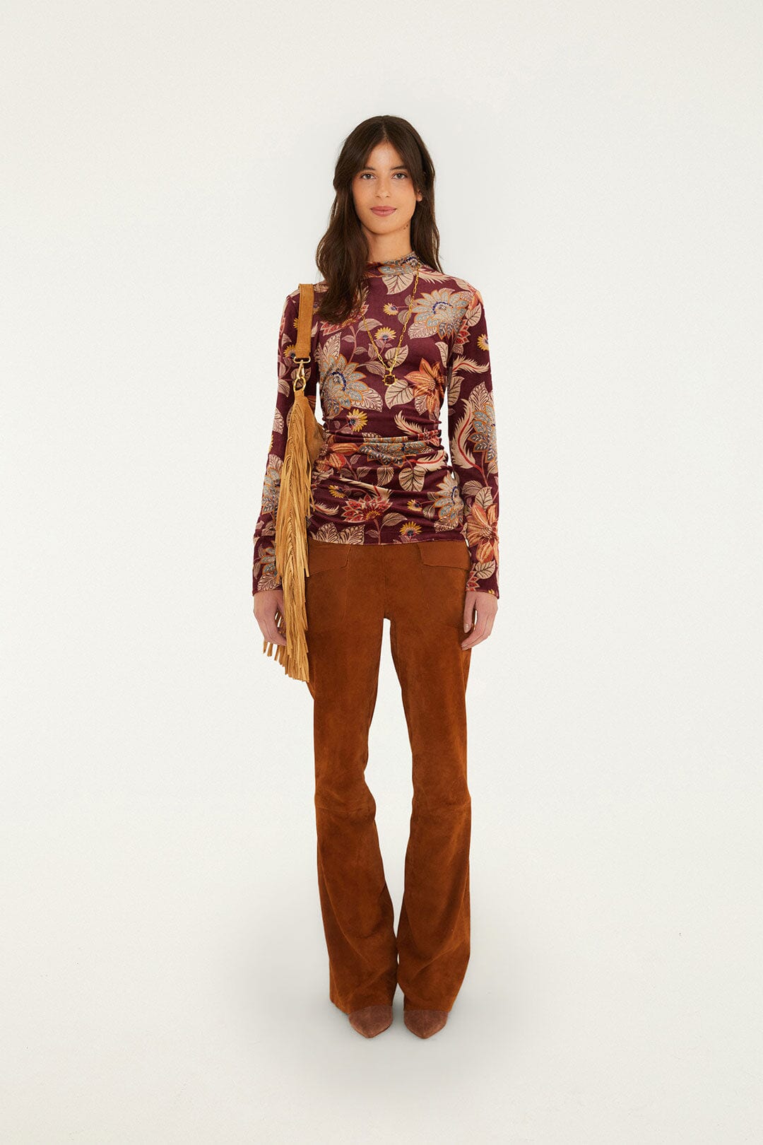 Delhi Floral Burgundy Velvet Jersey Blouse