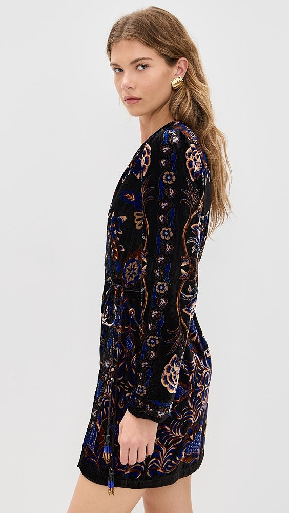 Black Arabesque Mix Scarves Wrap Mini Dress