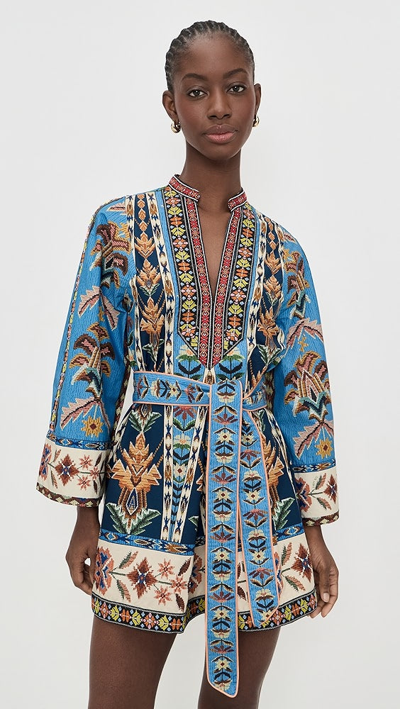 Blue Embroidered Tapestry Mini Dress – Muse at Perry Lane