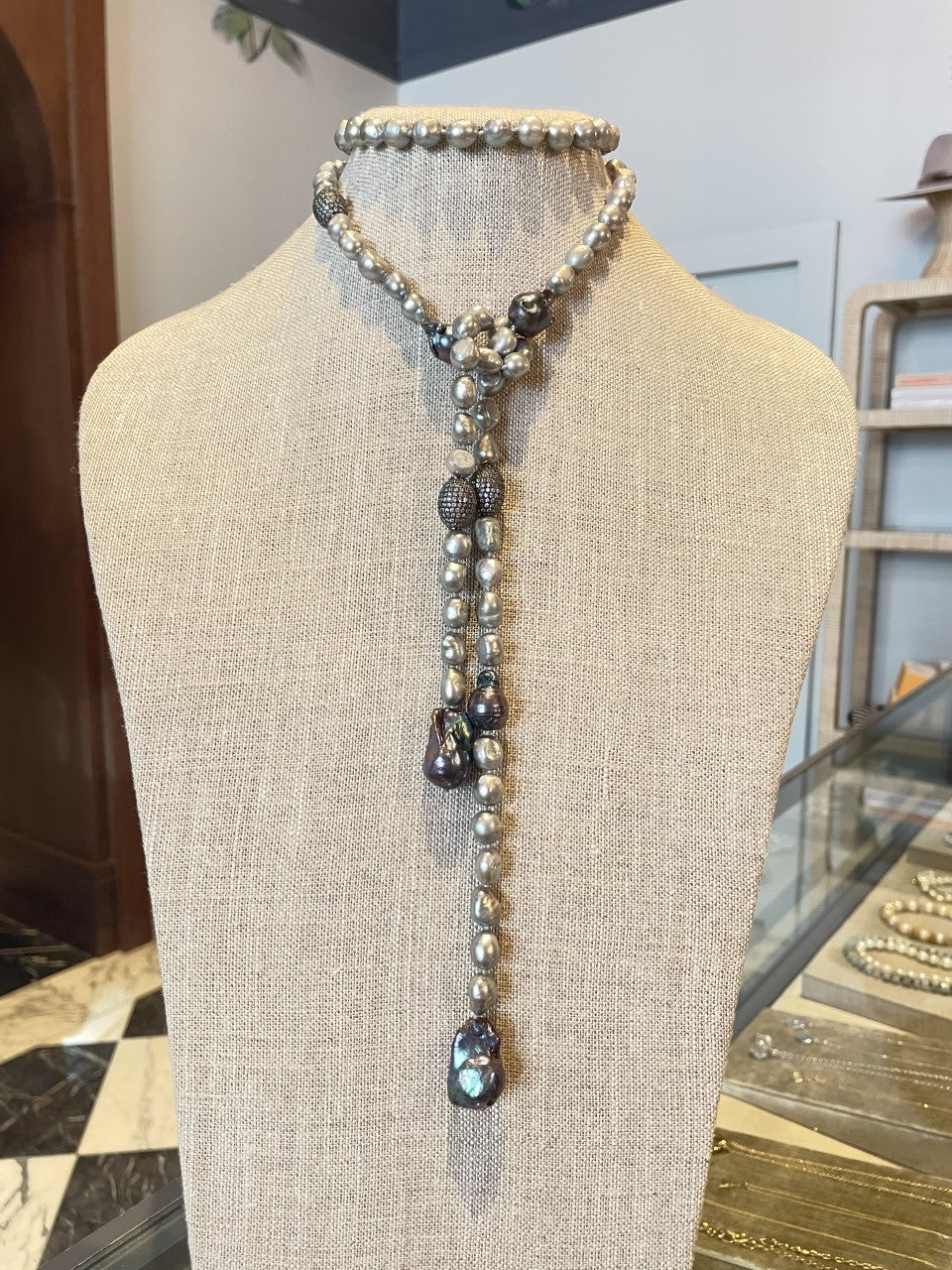Gray Pearl and Baroque Pearl Large Lariat