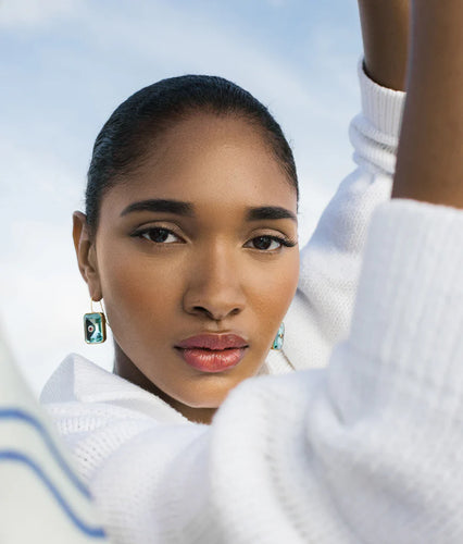 Tile Earrings in Aqua II