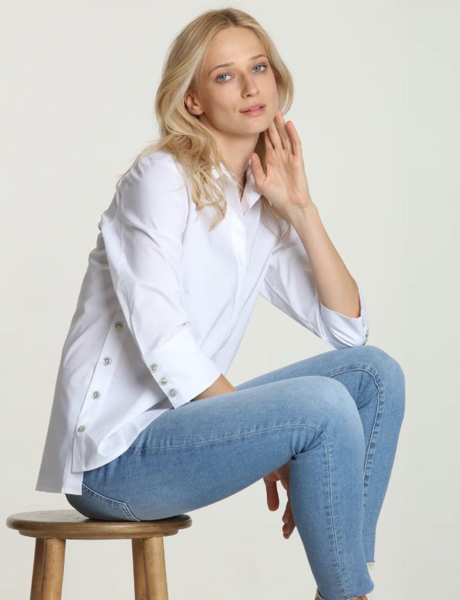 Maxine 3/4 Sleeve Button Up in White