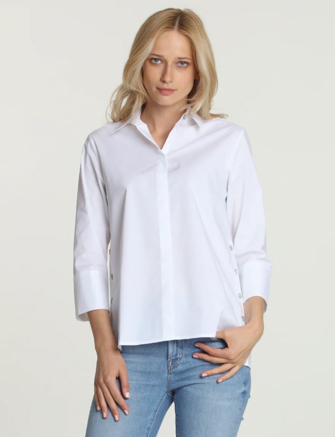 Maxine 3/4 Sleeve Button Up in White