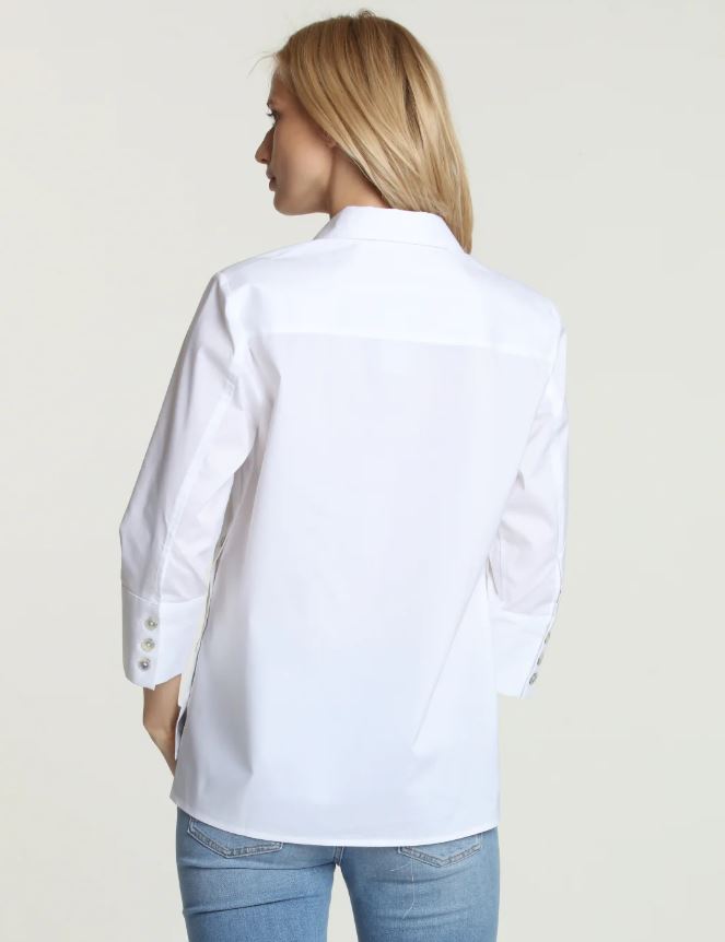 Maxine 3/4 Sleeve Button Up in White