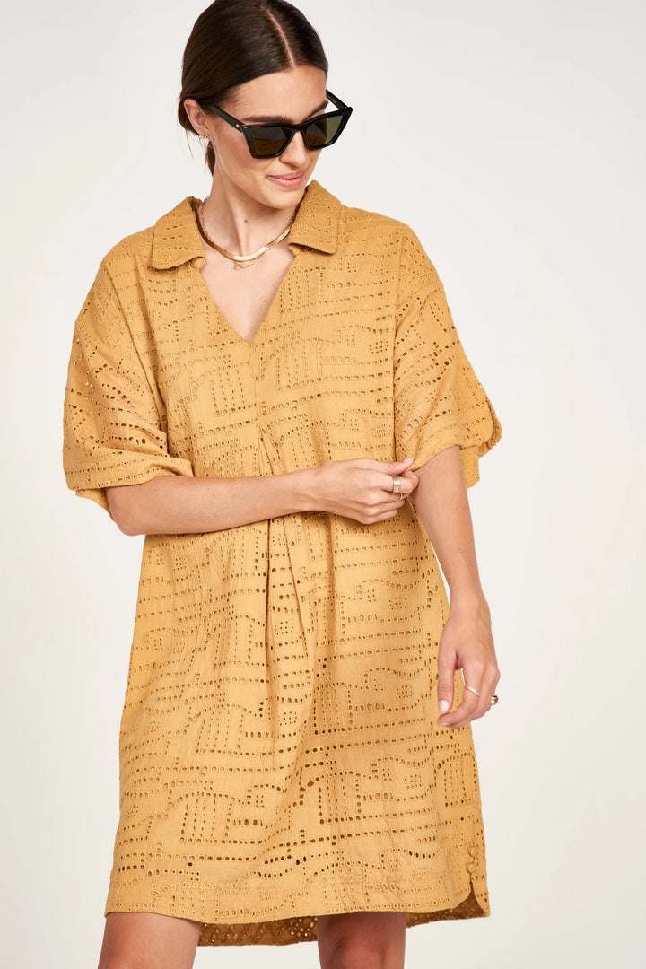 Lanai Popover Dress in Golden Eyelet