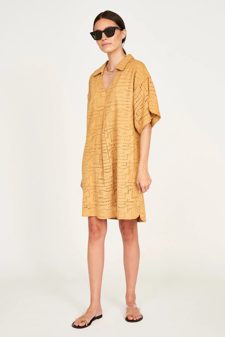 Lanai Popover Dress in Golden Eyelet