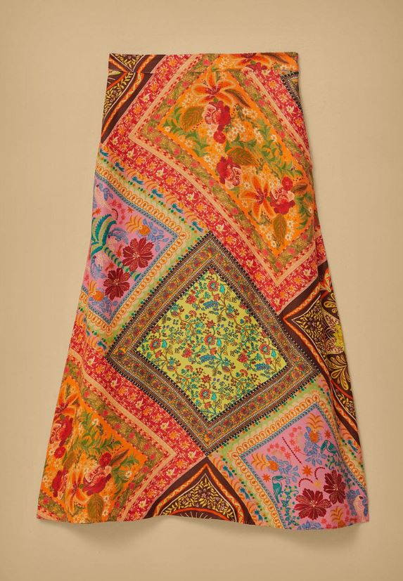 Mixed Scarves Multicolor Midi Skirt