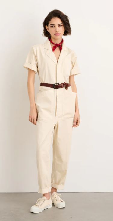 Short Sleeve Jumpsuit in Oatmilk