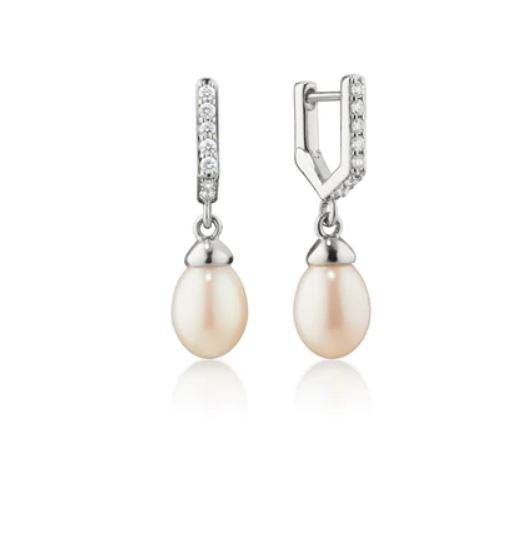 Infinity Huggie Pearl Drop Earrings