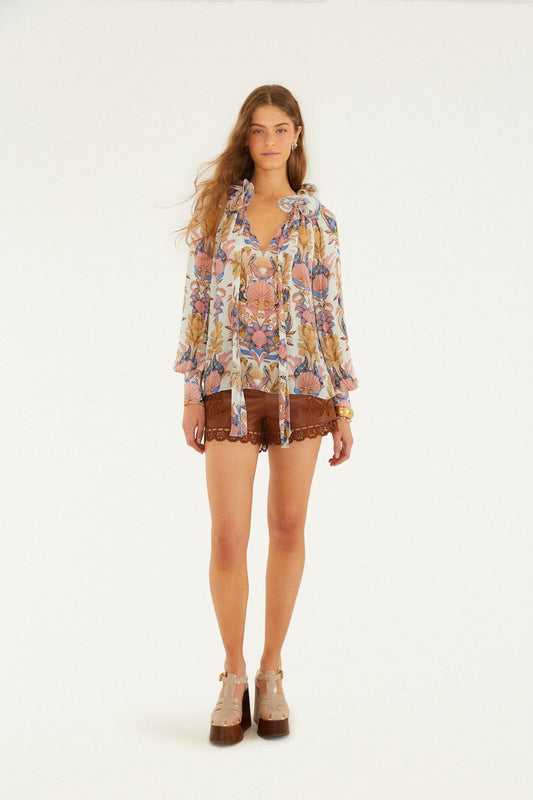 Sea Garden Off-White Long Sleeve Blouse