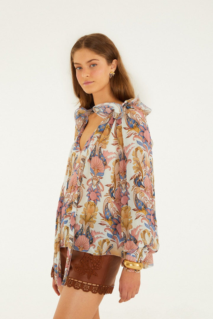 Sea Garden Off-White Long Sleeve Blouse