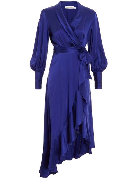Silk Wrap Midi Dress in Lapis