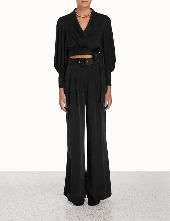 Silk Tuck Pant in Black