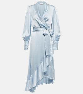 Silk Wrap Midi in Sky blue