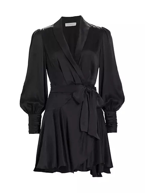 Silk Wrap Mini dress in Black