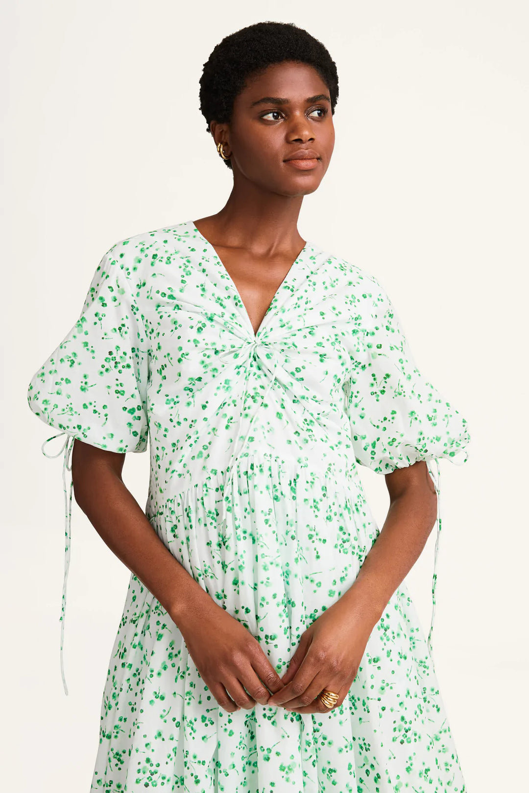 Mailou Dress in Green Mini Floral Print
