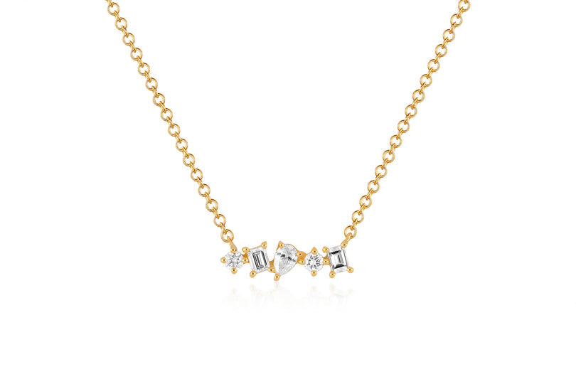 Multi faceted Diamond Mini Bar Necklace