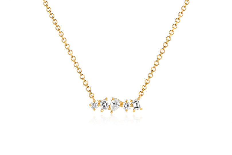 Multi faceted Diamond Mini Bar Necklace