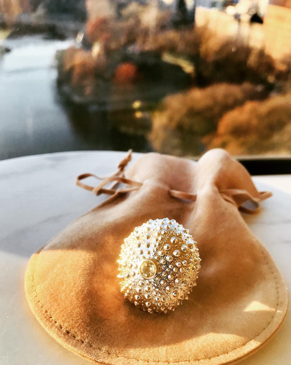 Silver Sea Urchin Ring with Citrine
