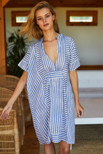 Load image into Gallery viewer, Emerson Short Caftan in Ocean Stripe