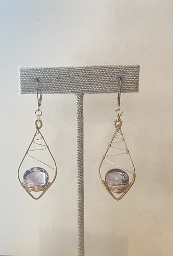 Hanging Wrapped 14mm Amethyst Earrings